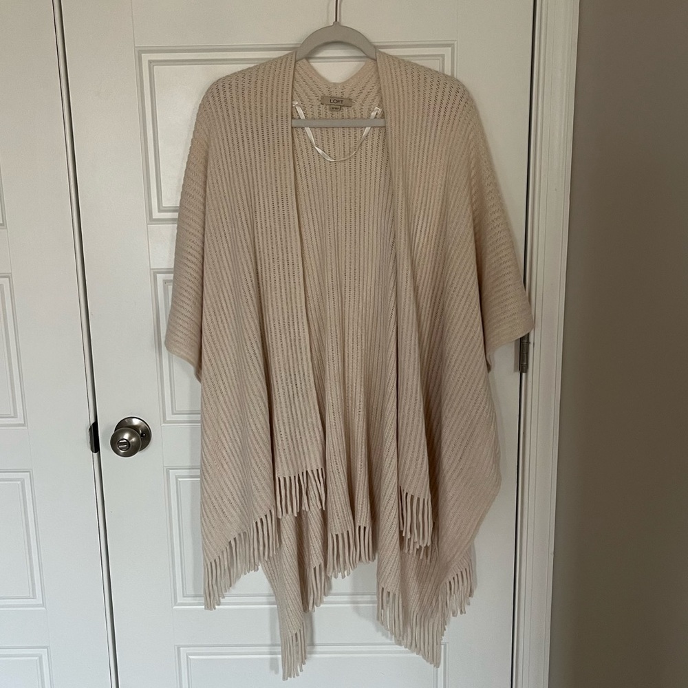 SALE Loft Cream Fringe Wrap Sweater | OS